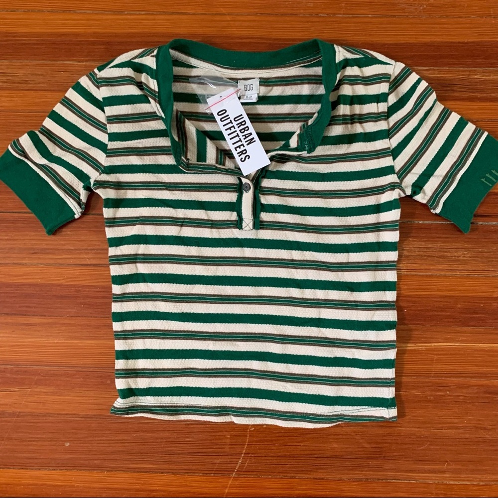 Urban Outfitters Green, Cream, and Brown Striped Shirt